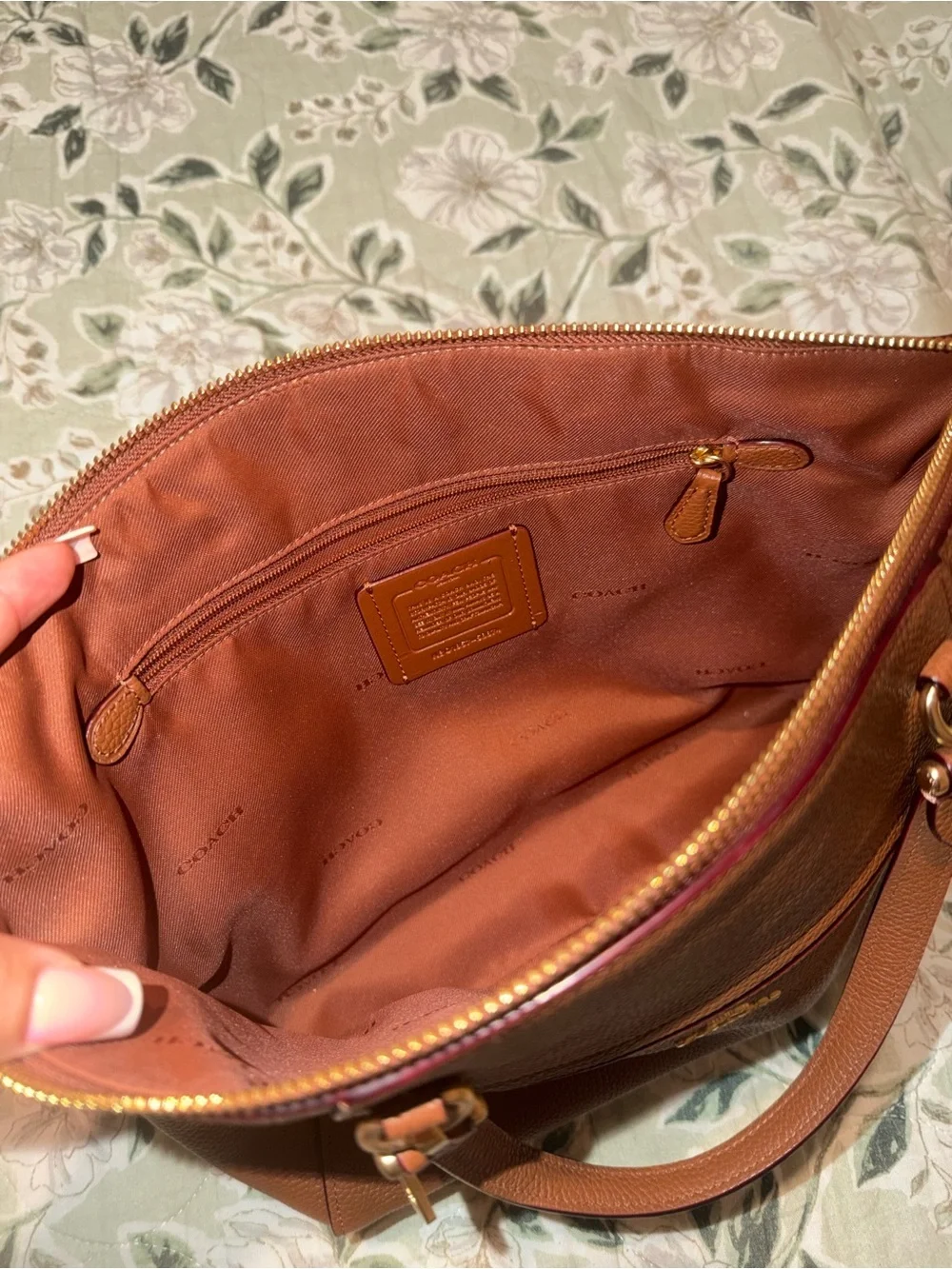 Coach Pebbled Leather Tote - Cognac